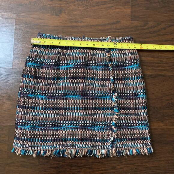 Juicy Couture Black Label blue and brown fringe tweed mini skirt size 6 - Picture 10 of 11